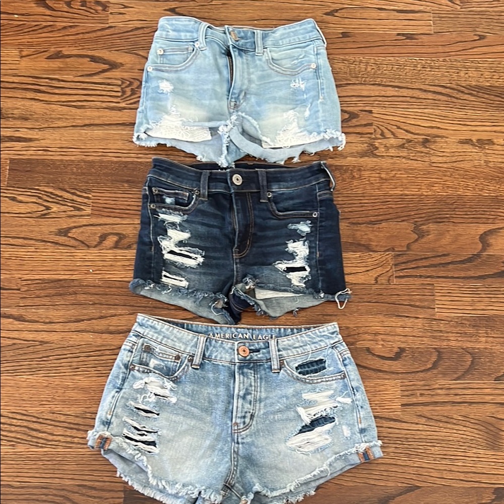American Eagle Outfitters Women's Distressed Denim Shorts - Blue